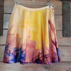Rachel Roy City Skyline Watercolor Flare Skirt